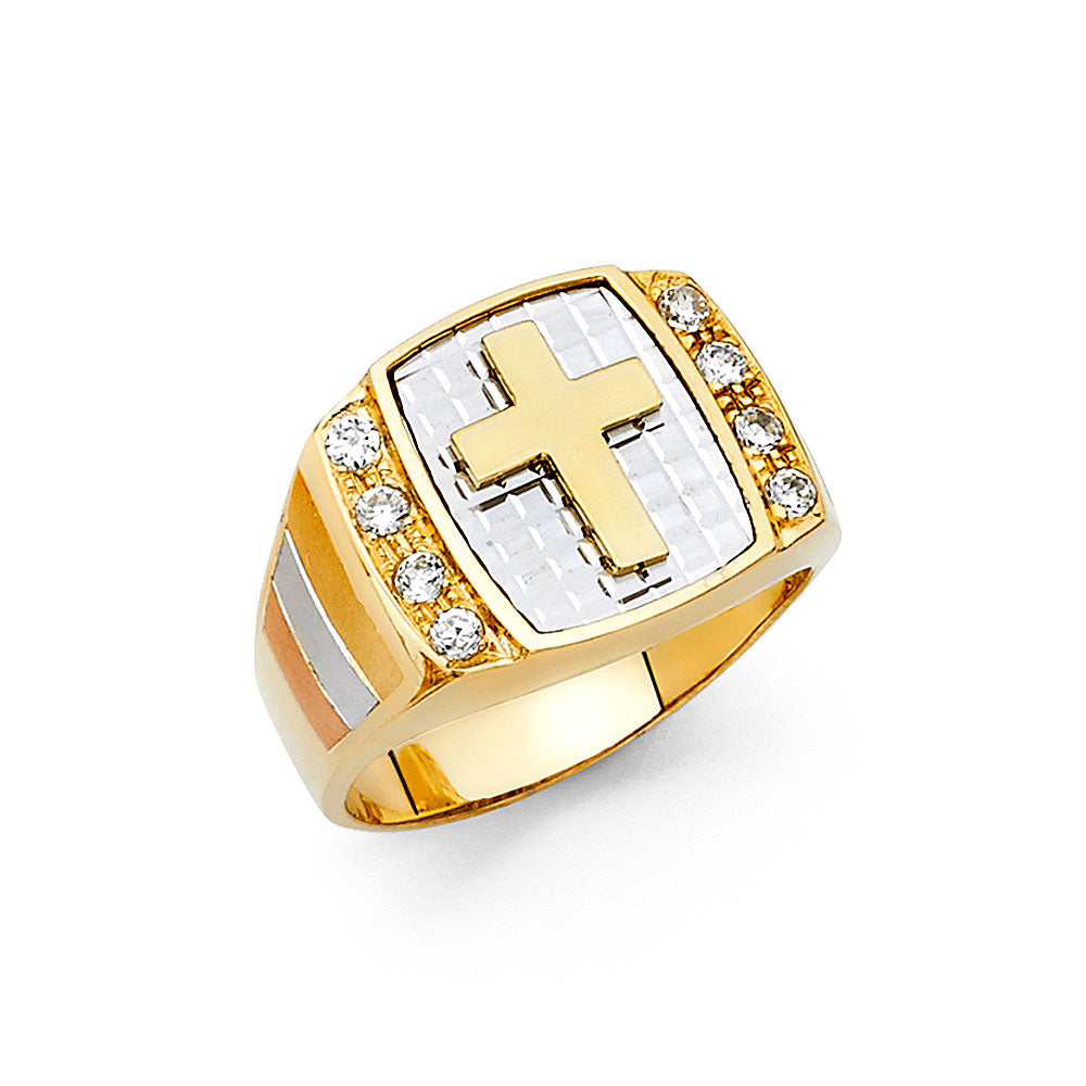 14K Two Tone Gold CZ Mens Ring