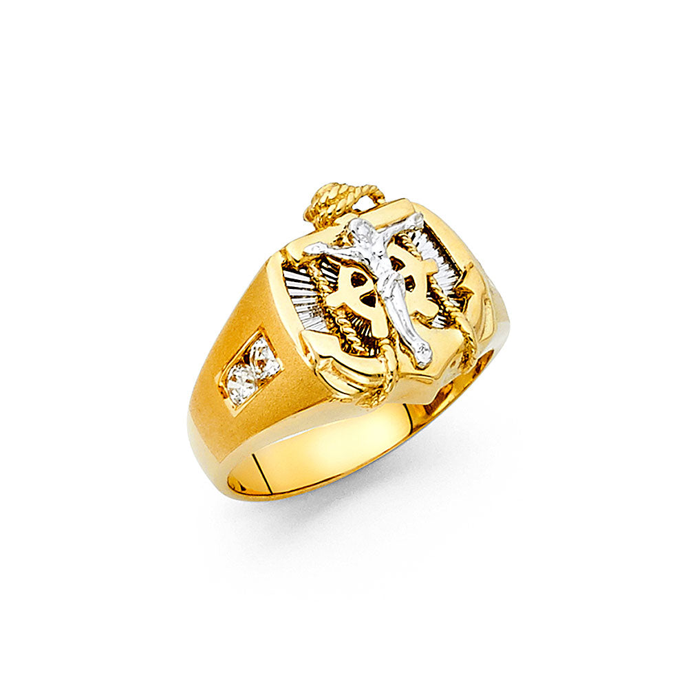 14K Two Tone Gold CZ Mens Ring