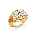 14K Yellow White Rose Gold CZ Lucky Horse Shoe Mens Ring