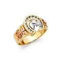 14K Yellow White Rose Gold CZ Lucky Horse Shoe Mens Ring