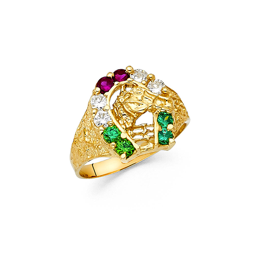 14K Yellow Gold CZ Lucky Horseshoe Mens Ring