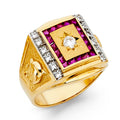 14K Yellow Gold CZ Mens Ring W/Ruby