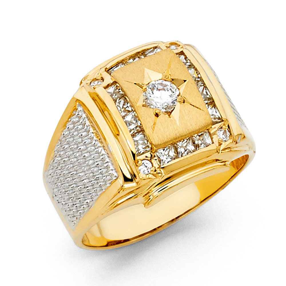 14K Yellow Gold CZ Mens Ring