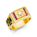14K Yellow Gold CZ Mens Ring W/Ruby