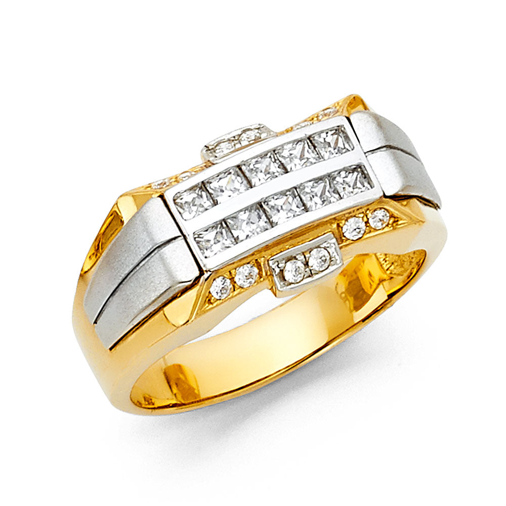 14K Yellow Gold CZ Mens Ring