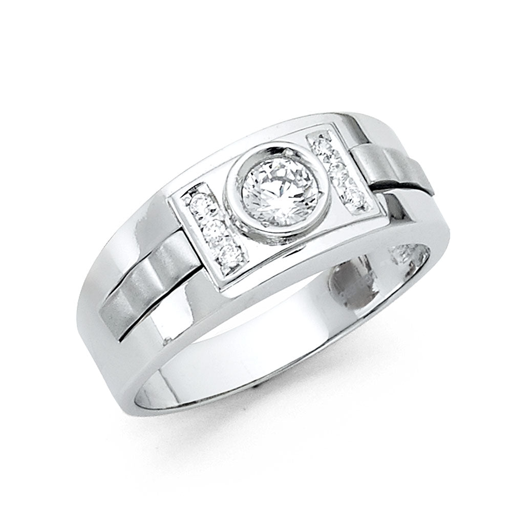 14K White Gold CZ Mens Ring