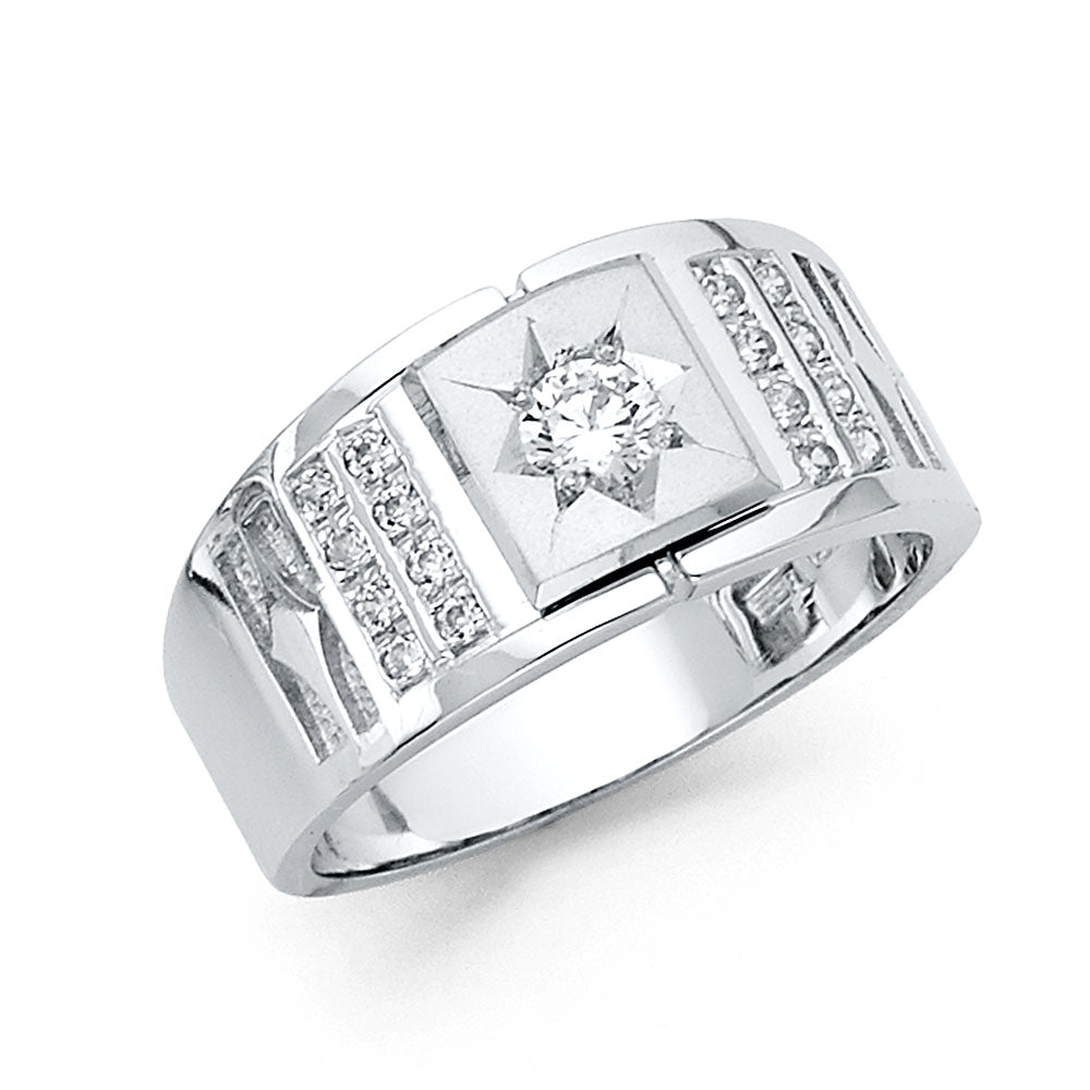 14K White Gold CZ Mens Ring