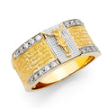 14K Two Tone Gold CZ Religious Mens Ring