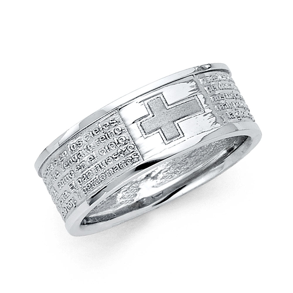 14K White Gold Religious Mens Ring