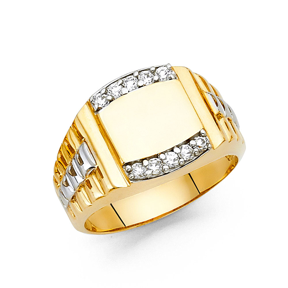 14K Two Tone Gold CZ Mens Ring