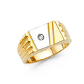 14K Two Tone Gold CZ Mens Ring