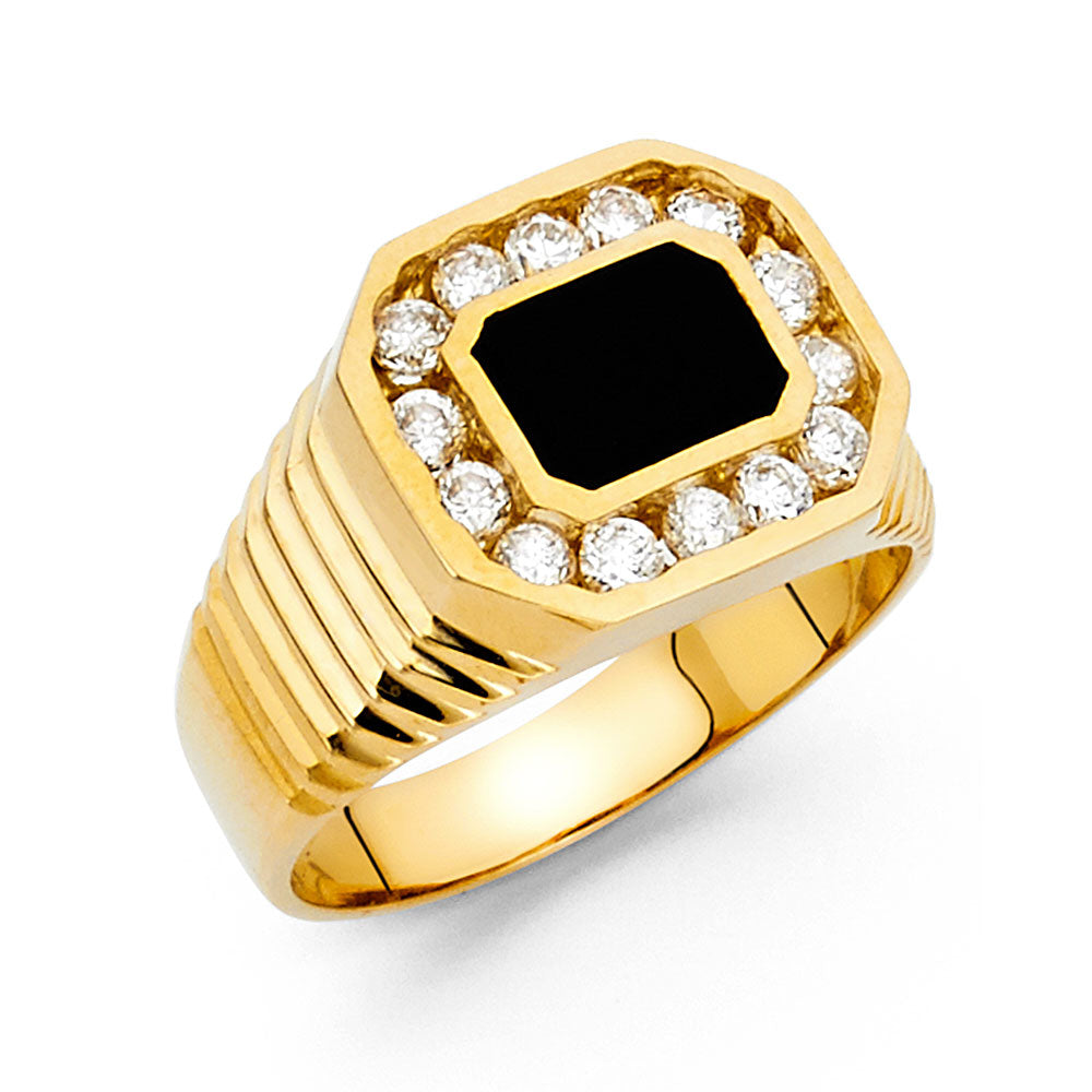 14K Yellow Gold Onyx Mens Ring