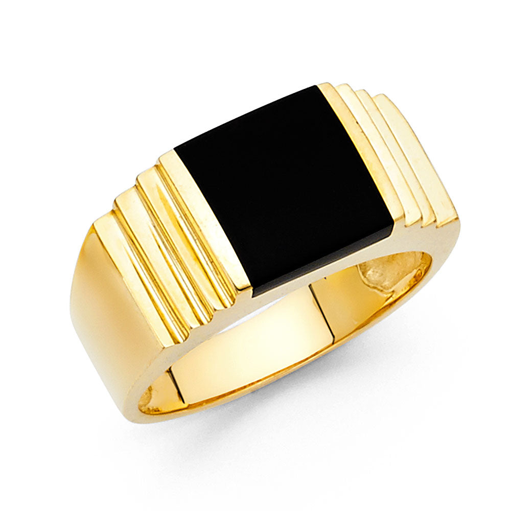 14K Yellow Gold Onyx Mens Ring