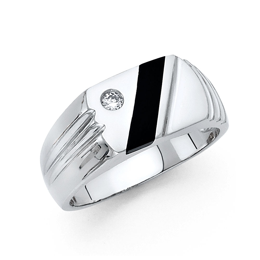 14K White Gold Onyx Mens Ring