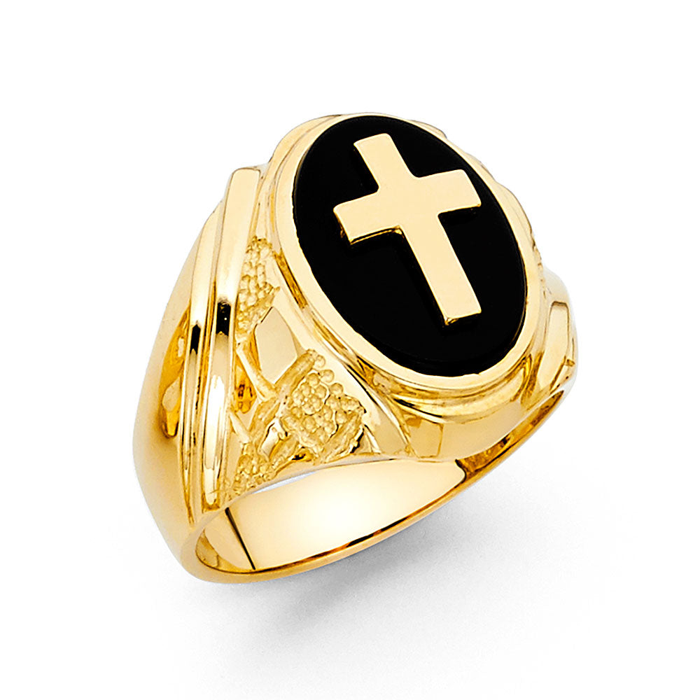 14K Yellow Gold Onyx Mens Ring