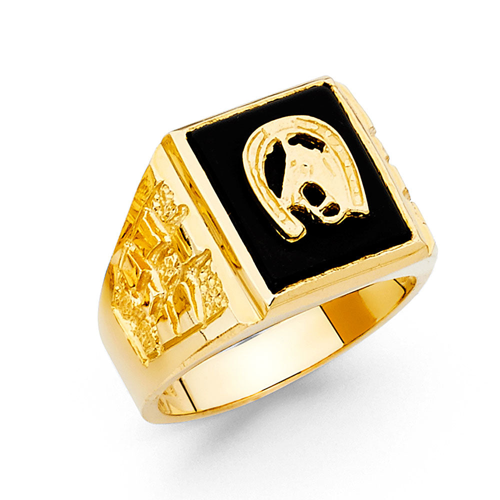 14K Yellow Gold Onyx Mens Ring