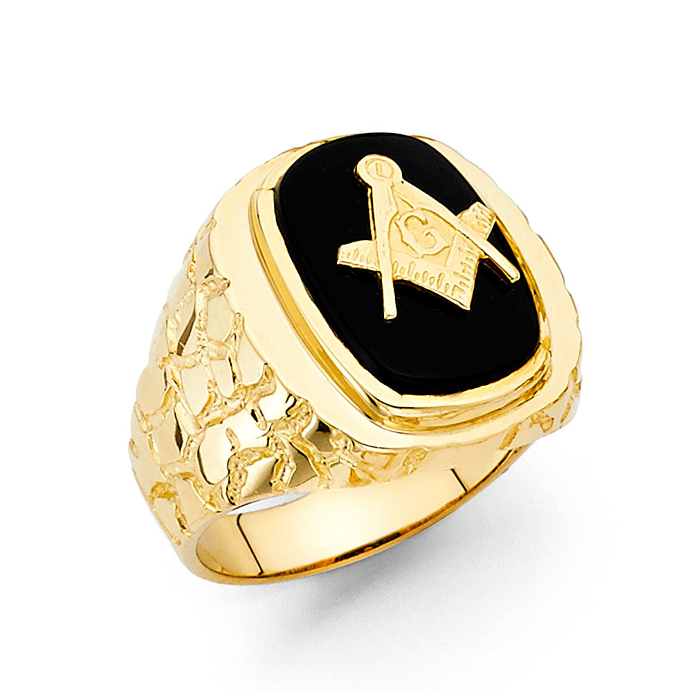 14K Yellow Gold Onyx Mens Ring