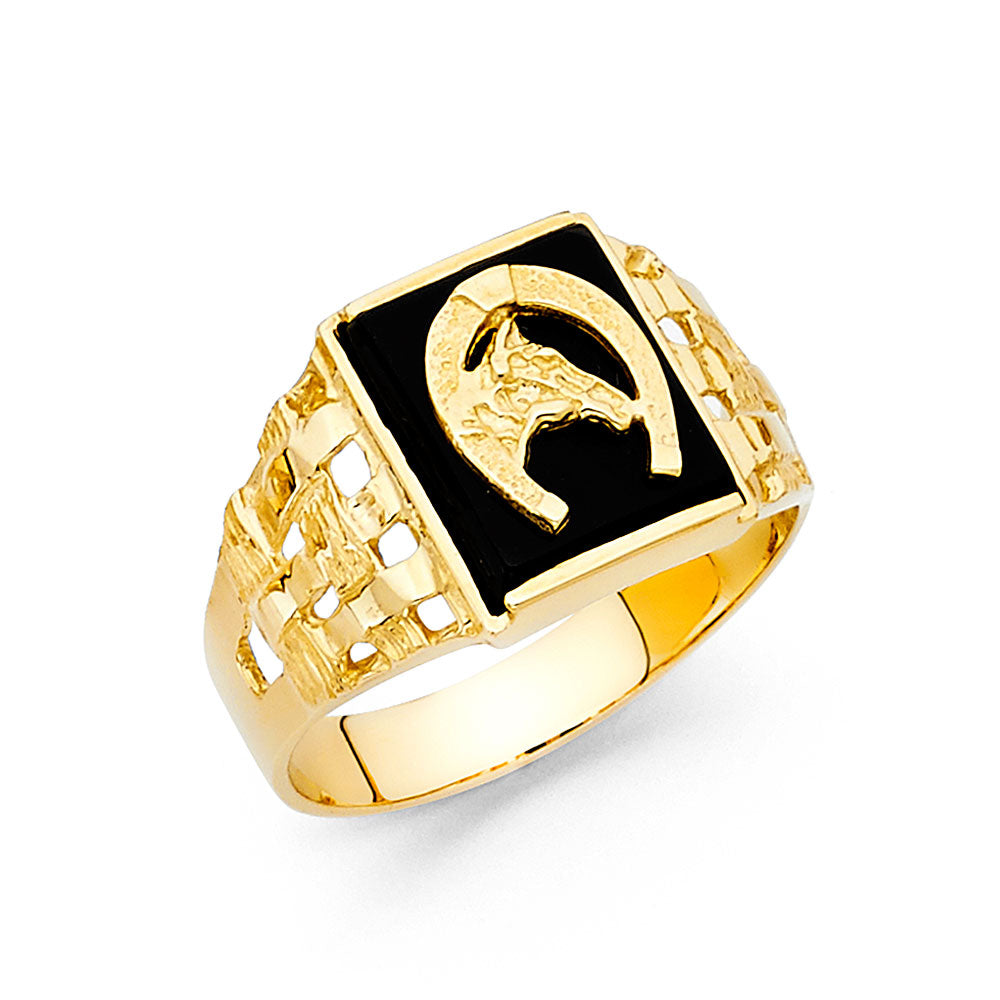 14K Yellow Gold Onyx Mens Ring
