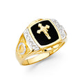 14K Yellow Gold Onyx Cross Mens Ring