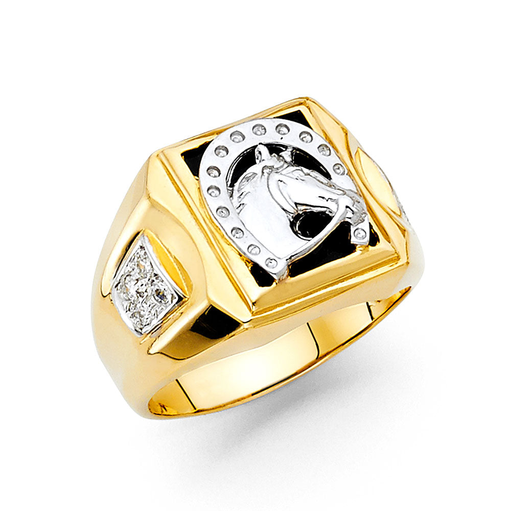 14K White Gold Fancy Onyx Mens Ring