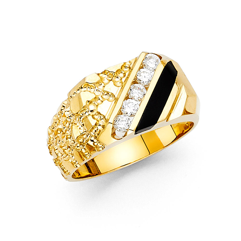 14K Yellow Gold Onyx Mens Ring
