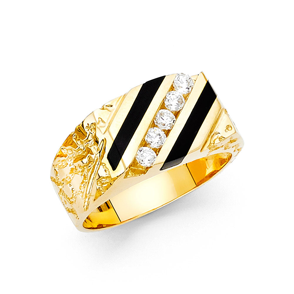14K Yellow Gold Onyx Mens Ring