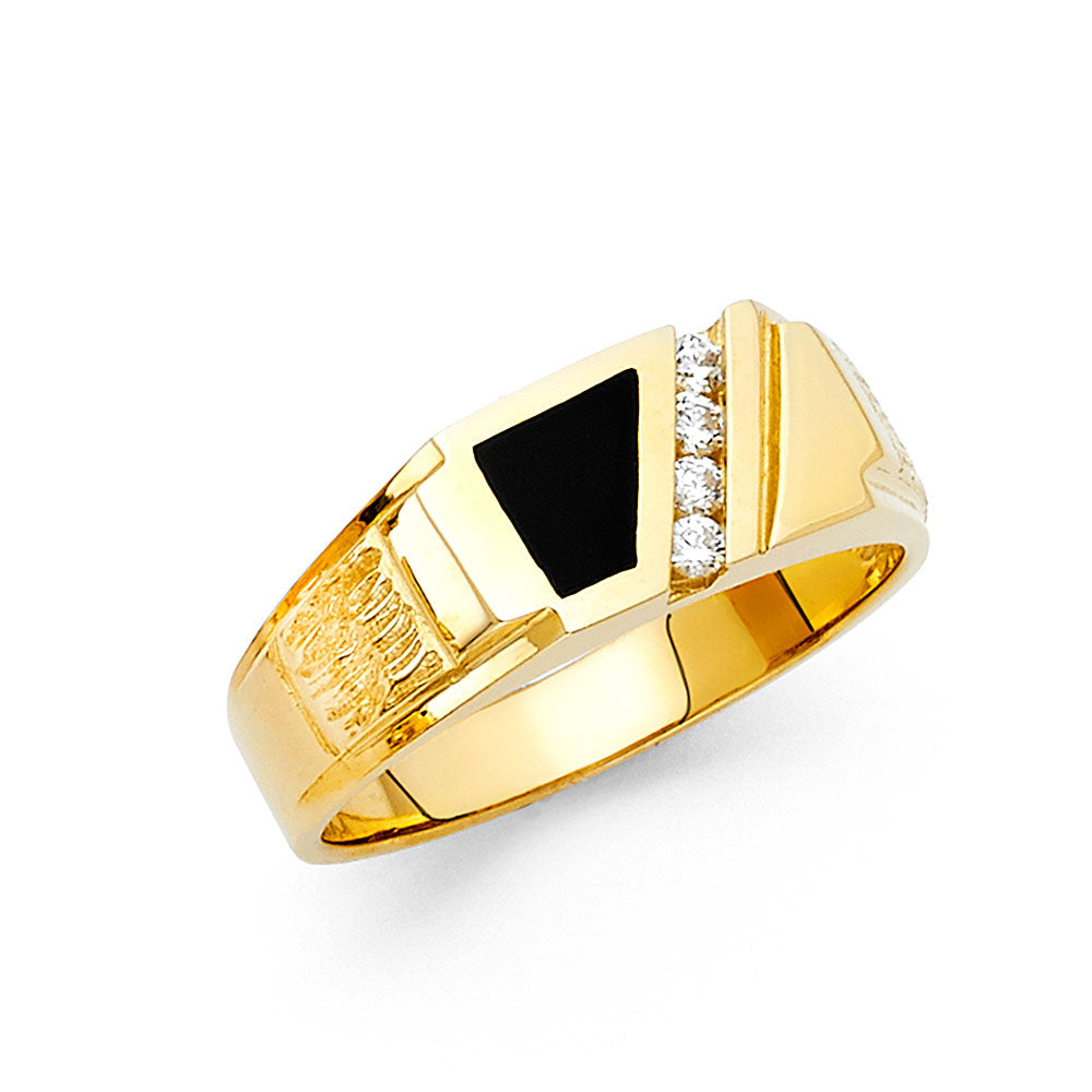 14K Yellow Gold Onyx Mens Ring