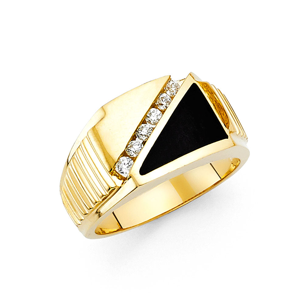 14K Yellow Gold Onyx Mens Ring