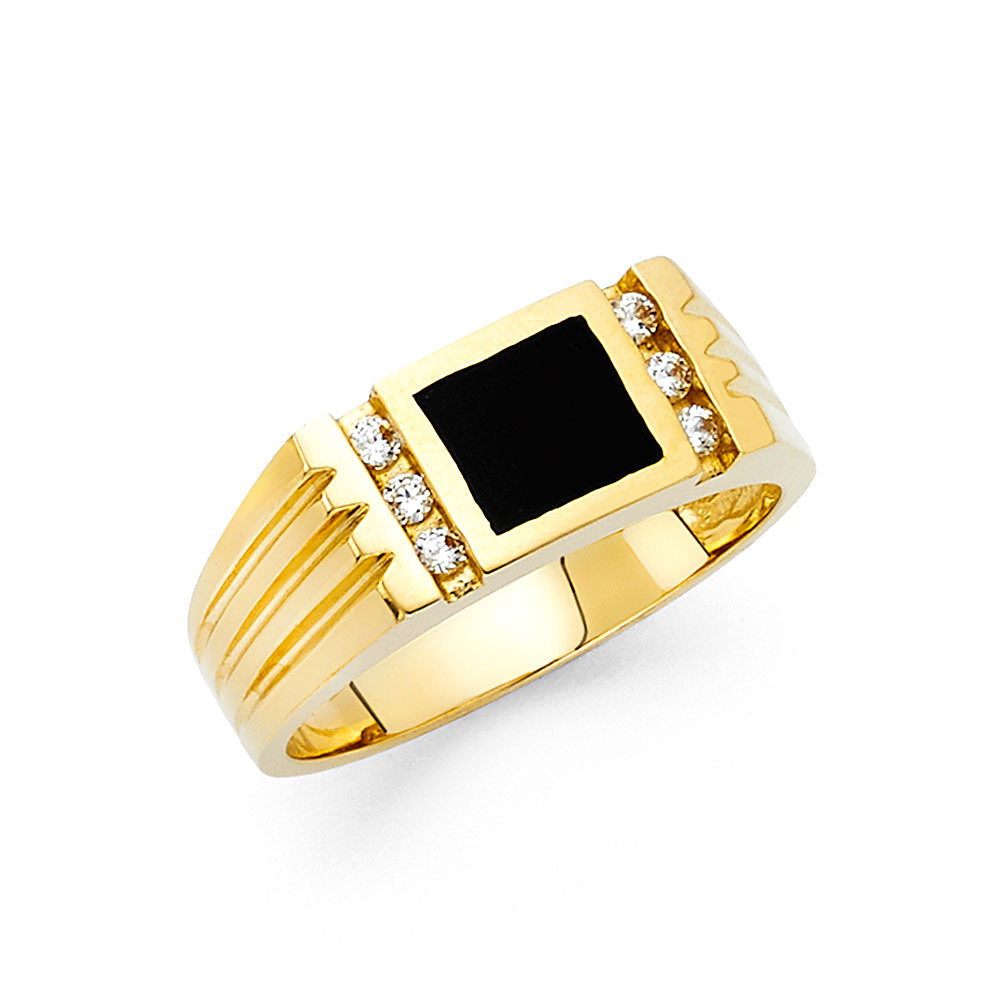 14K Yellow Gold Onyx Mens Ring