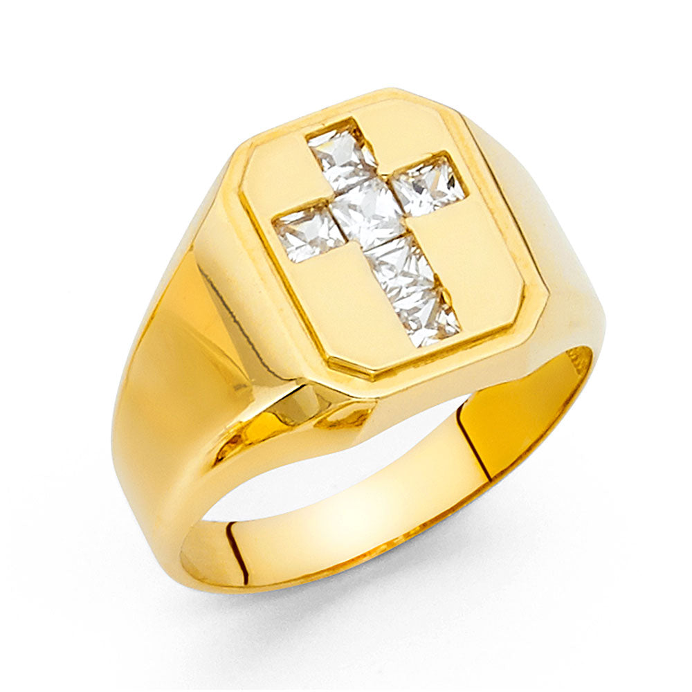 14K Yellow Gold CZ Mens Ring