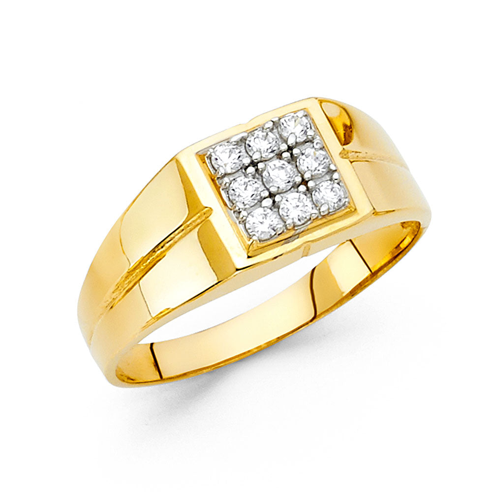 14K Two Tone Gold CZ Mens Ring