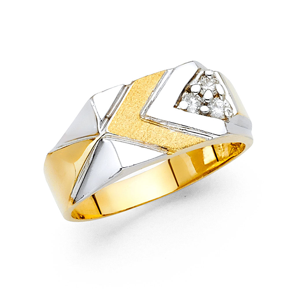 14K Two Tone Gold CZ Mens Ring