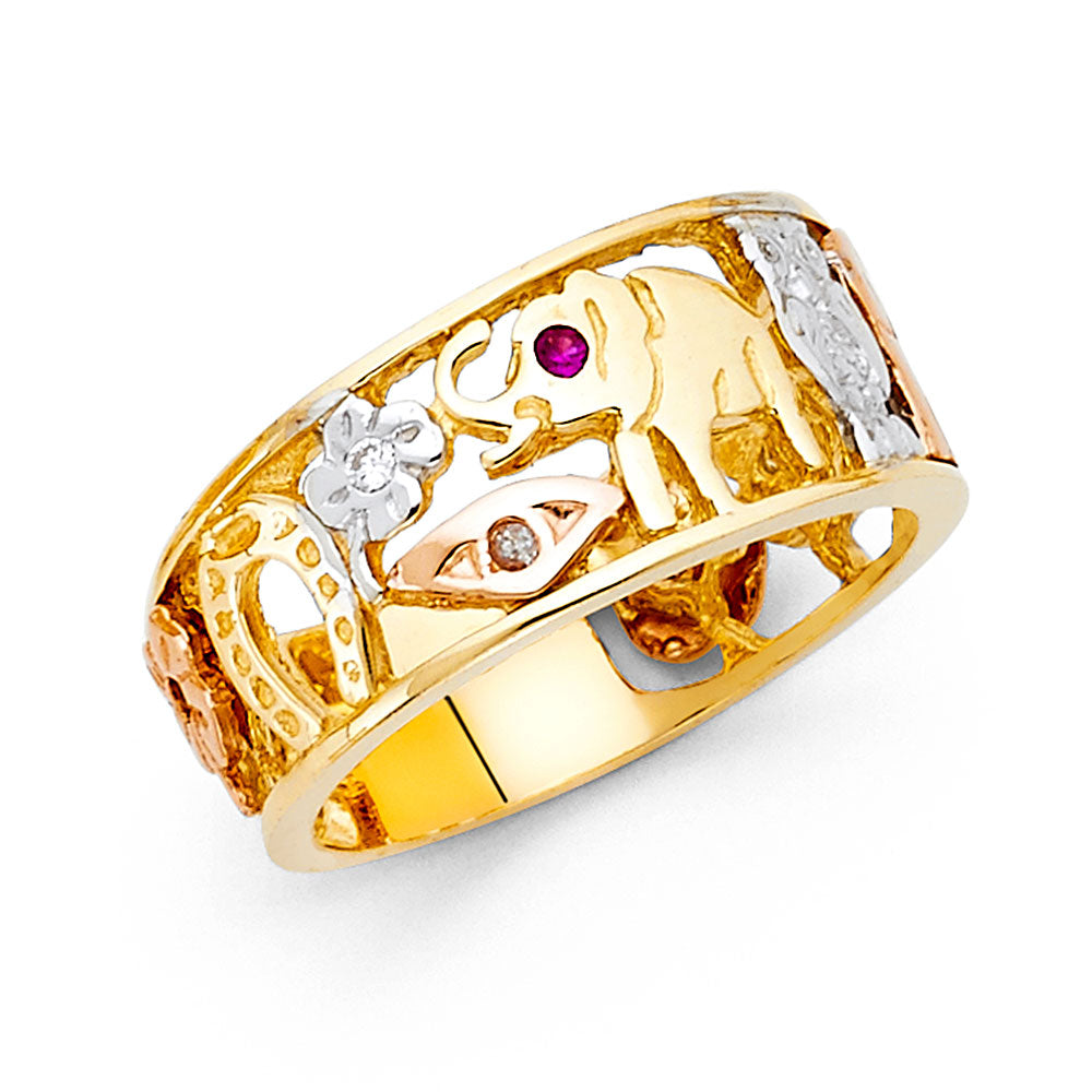 14K Yellow White Rose Gold Lucky Mens Ring