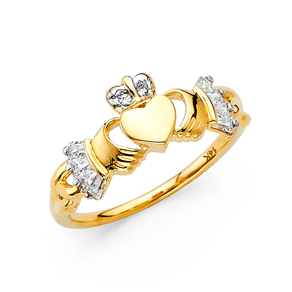 14K Yellow Gold CZ Claddaggh Ring