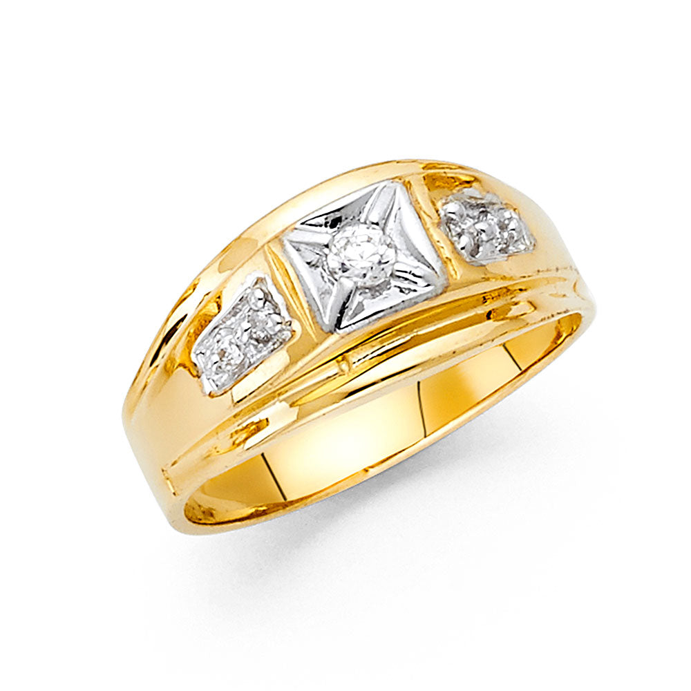 14K Yellow Gold CZ Mens Ring