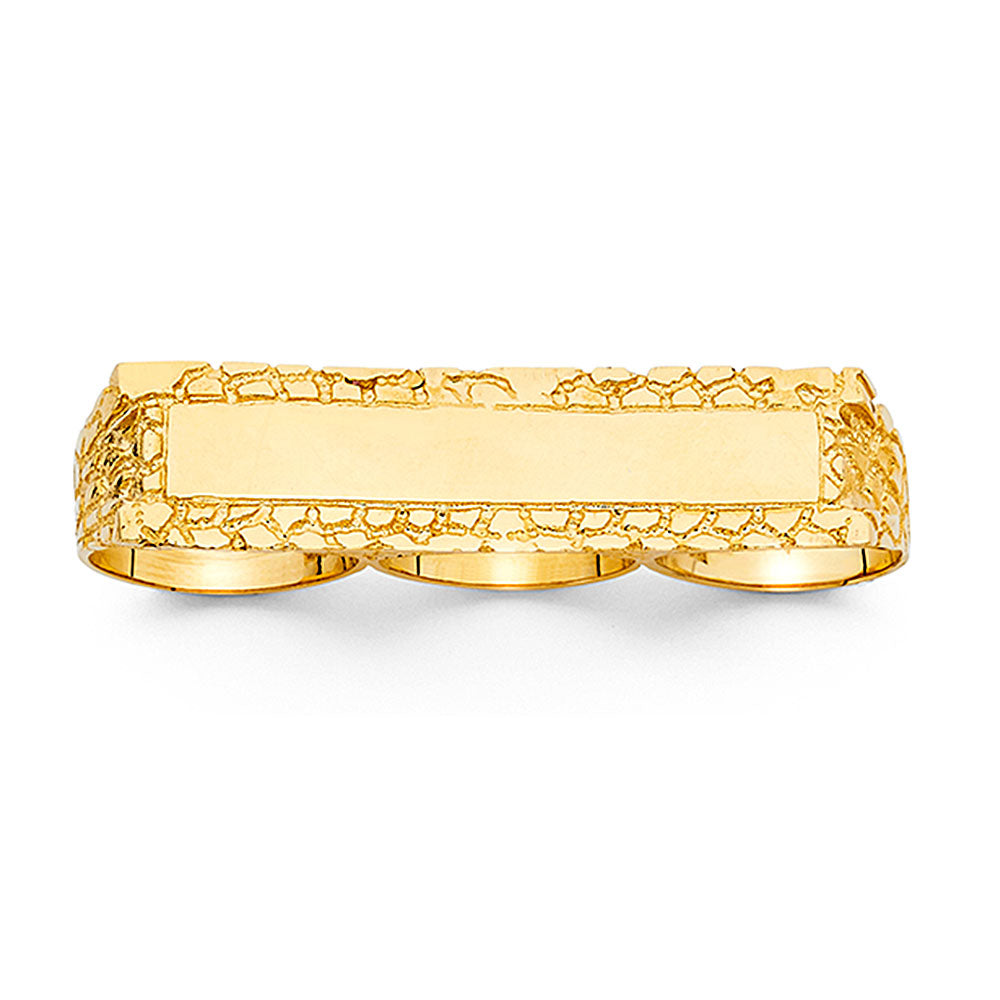 14K Yellow Gold 3 Finger Mens Ring