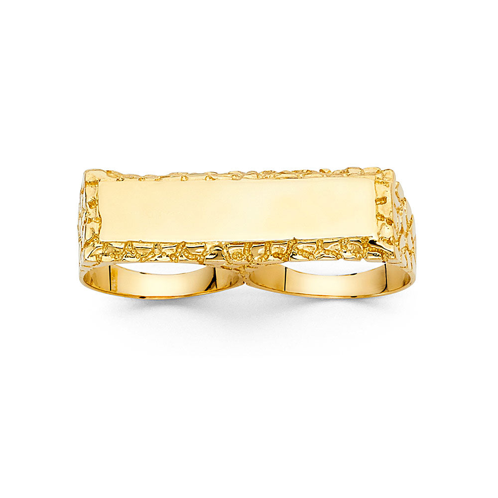 14K Yellow Gold 2 Finger Mens Ring