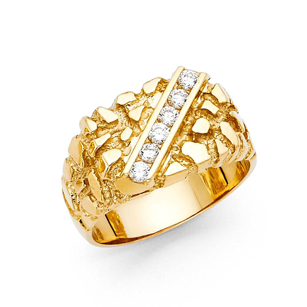 14K Yellow Gold CZ Nugget Ring