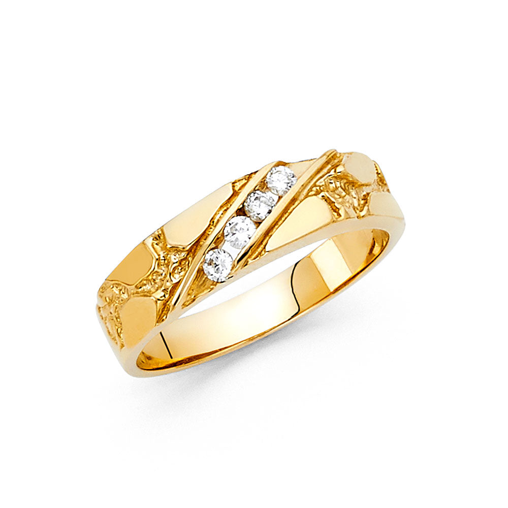 14K Yellow Gold CZ Mens Ring