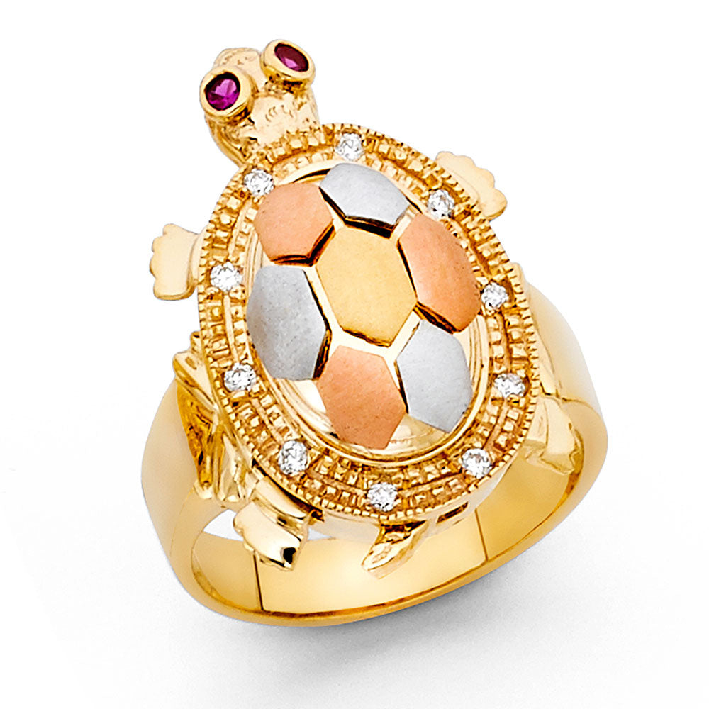 14K Yellow White Rose Gold Fancy Turtle Ring