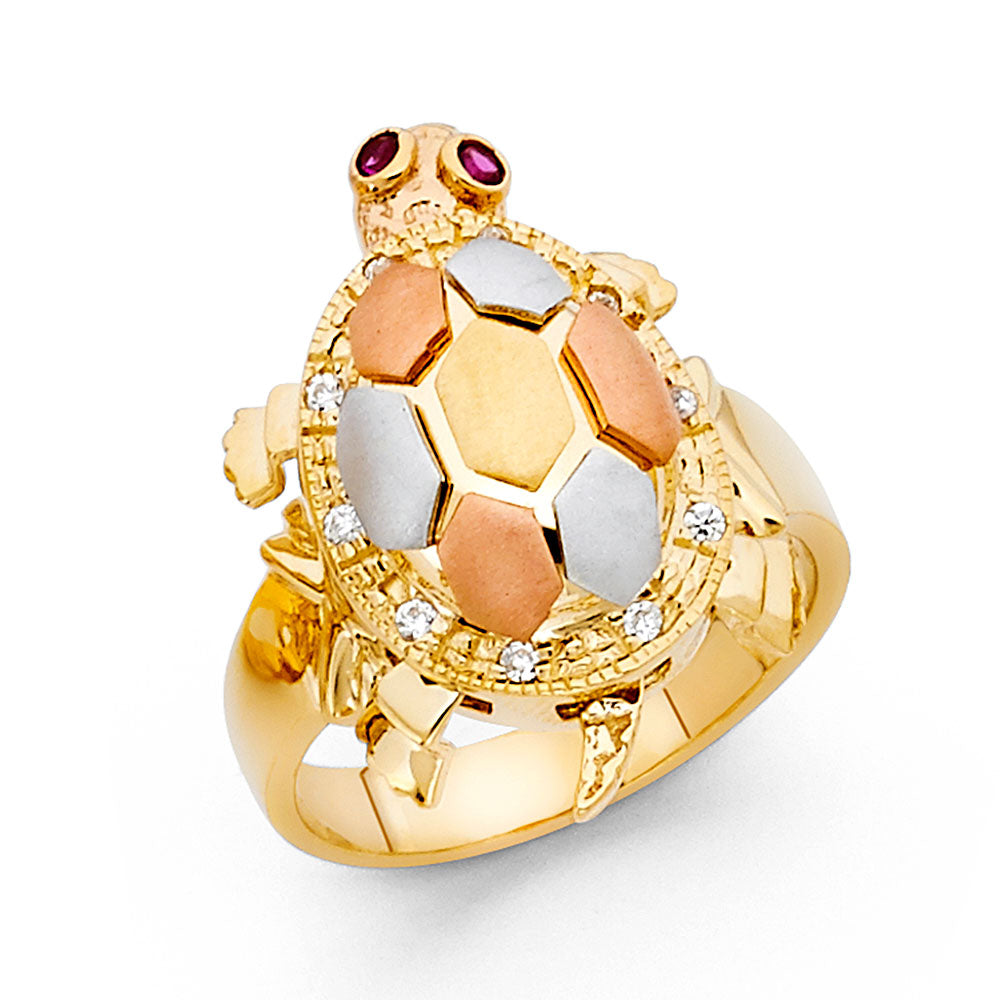 14K Yellow White Rose Gold Fancy Turtle Ring