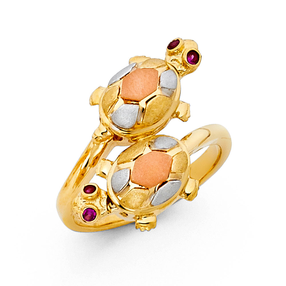 14K Yellow White Rose Gold Fancy Turtle Ring
