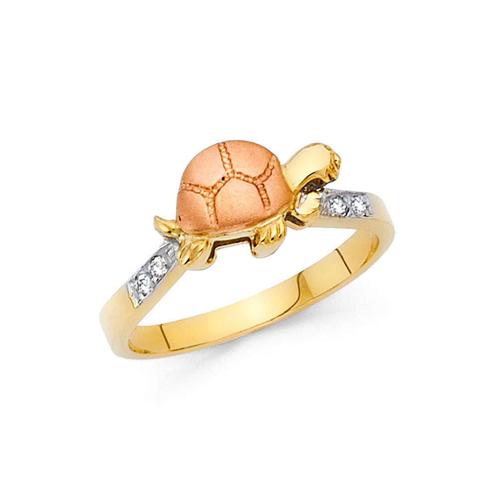 14K Two Tone Gold CZ Fancy Turtle Ring