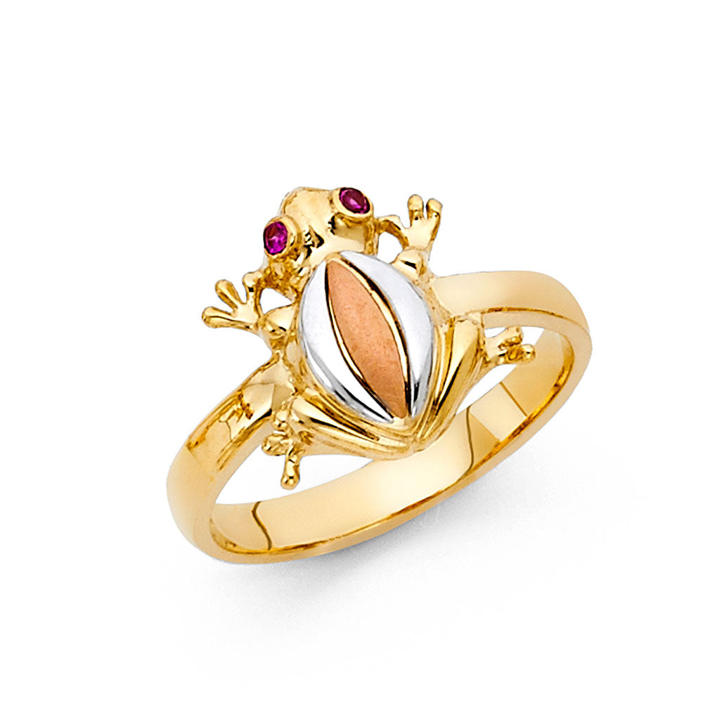 14K Yellow White Rose Gold CZ Fancy Frog Ring