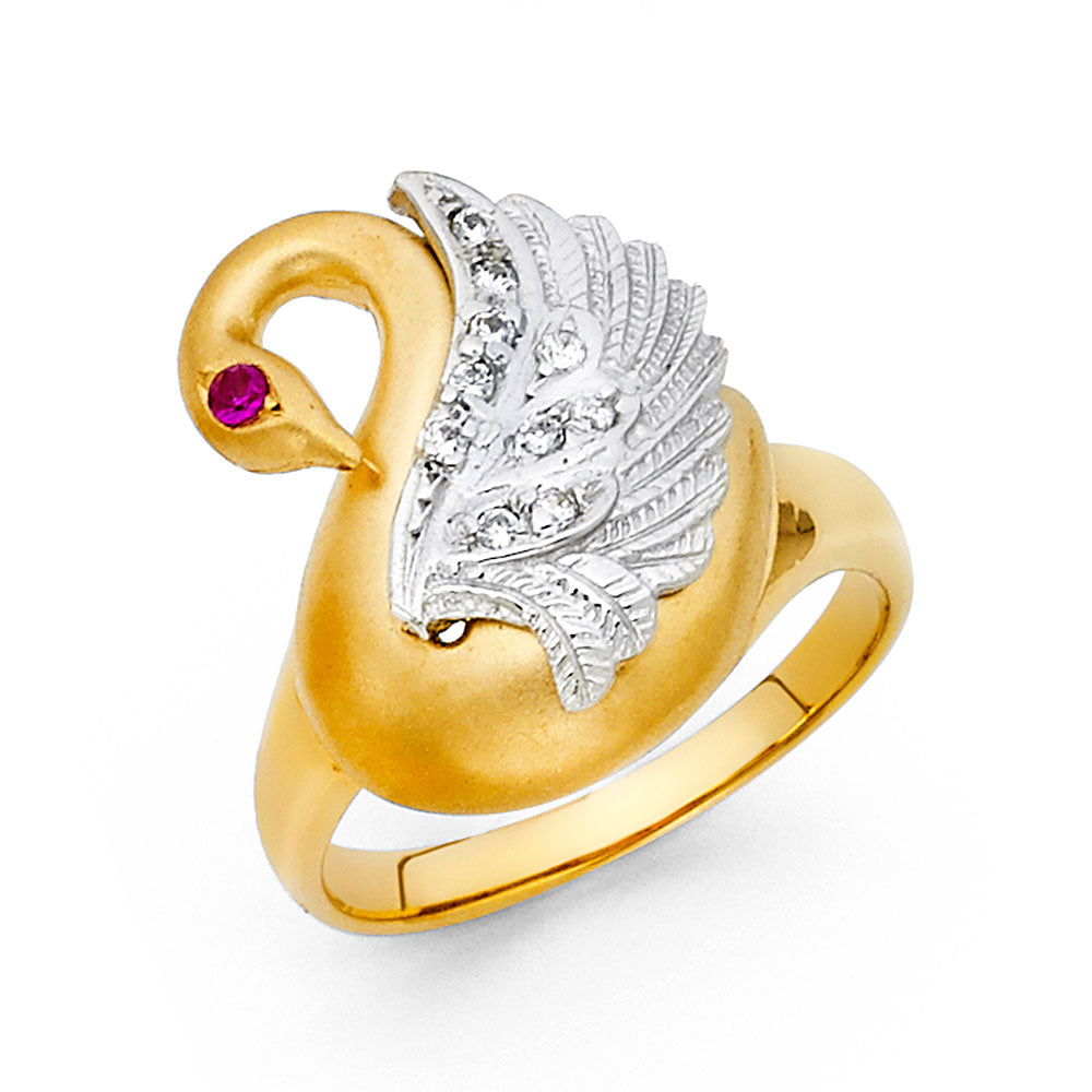 14K Two Tone Gold CZ Fancy Goosering