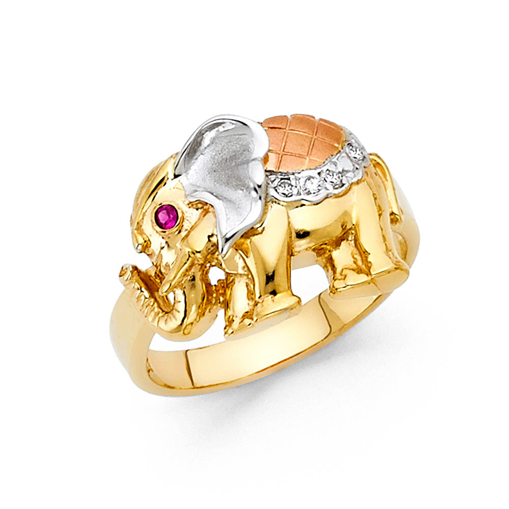 14K Yellow White Rose Gold CZ Fancy Elephant Ring