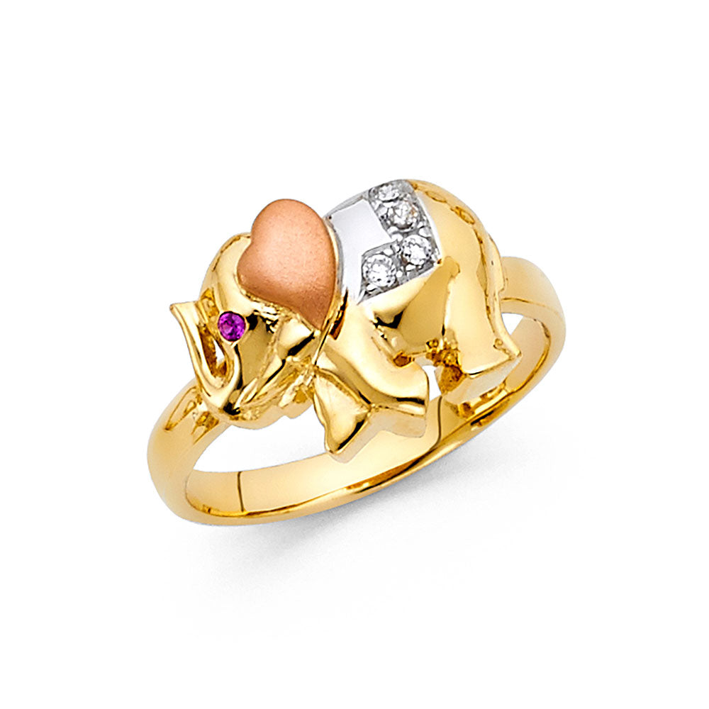 14K Yellow White Rose Gold CZ Fancy Elephant Ring