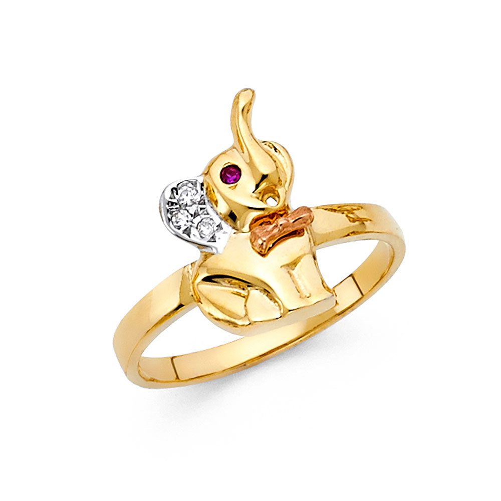 14K Two Tone Gold CZ Fancy Elephant Ring