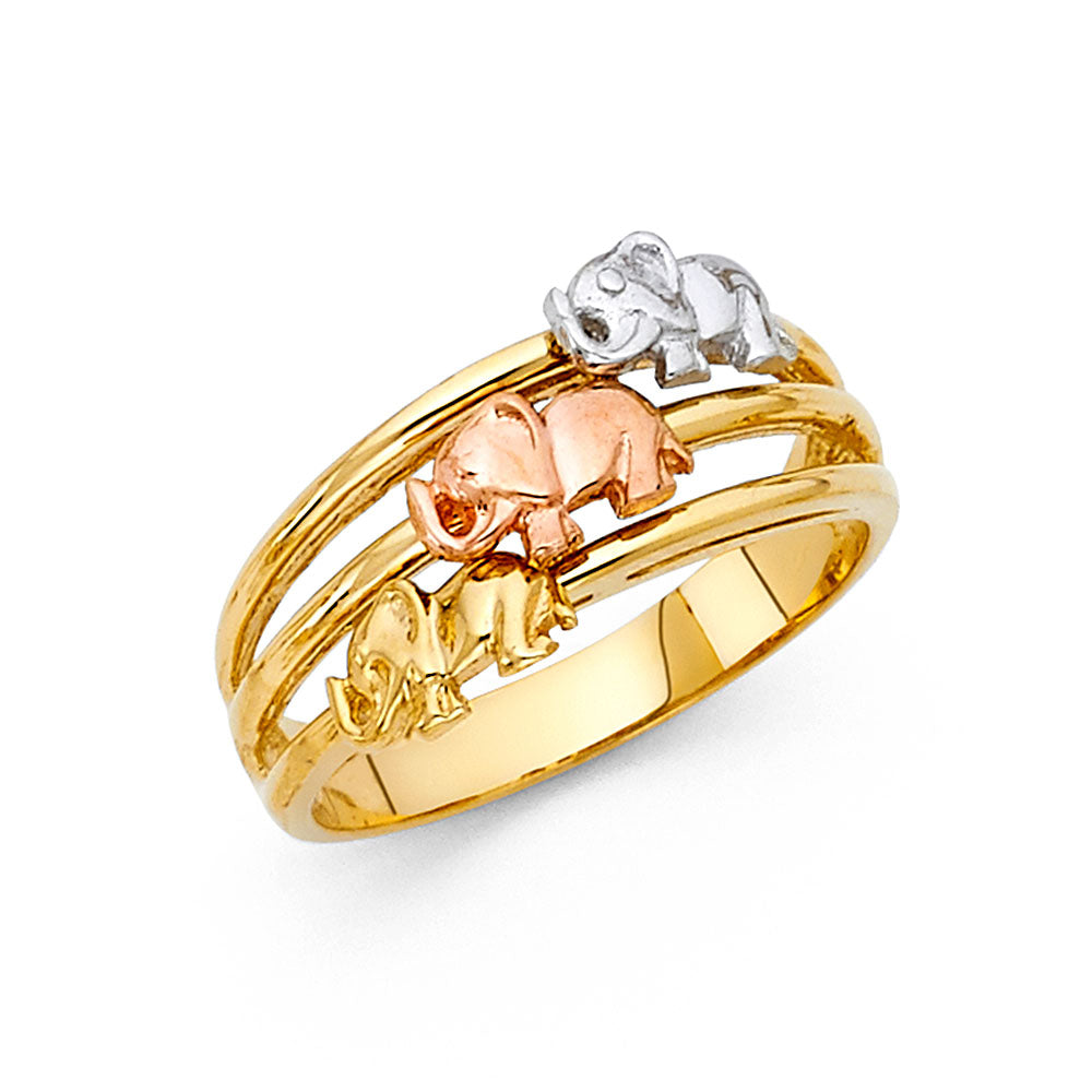 14K Yellow White Rose Gold Fancy Elephant Ring