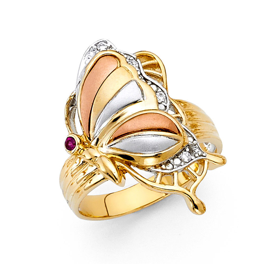 14K Yellow White Rose Gold CZ Fancy Butterfly Ring